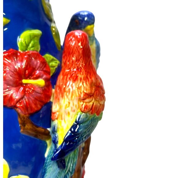 Signature Home Collection 'Bird' Parrots Vibrant Majolica 14.5" Ceramic Art Vase - Picture 8 of 11